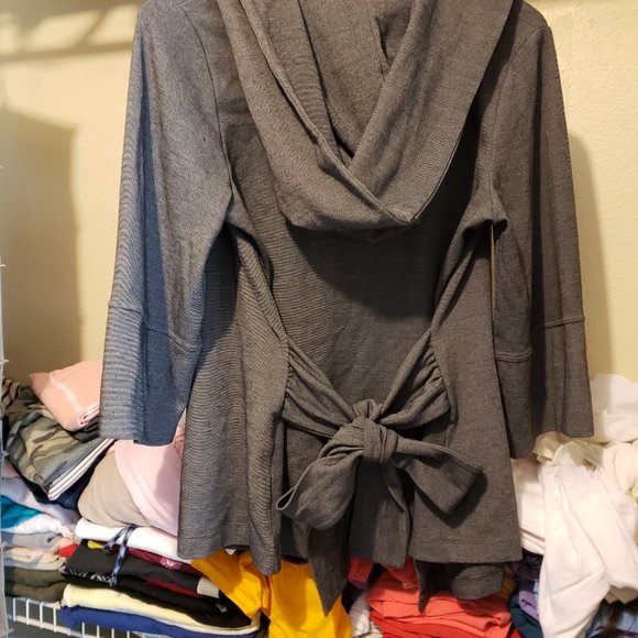 Grey Blazer Jacket with Tie-Waist and Hood- Unique Style - Picture 5 of 7